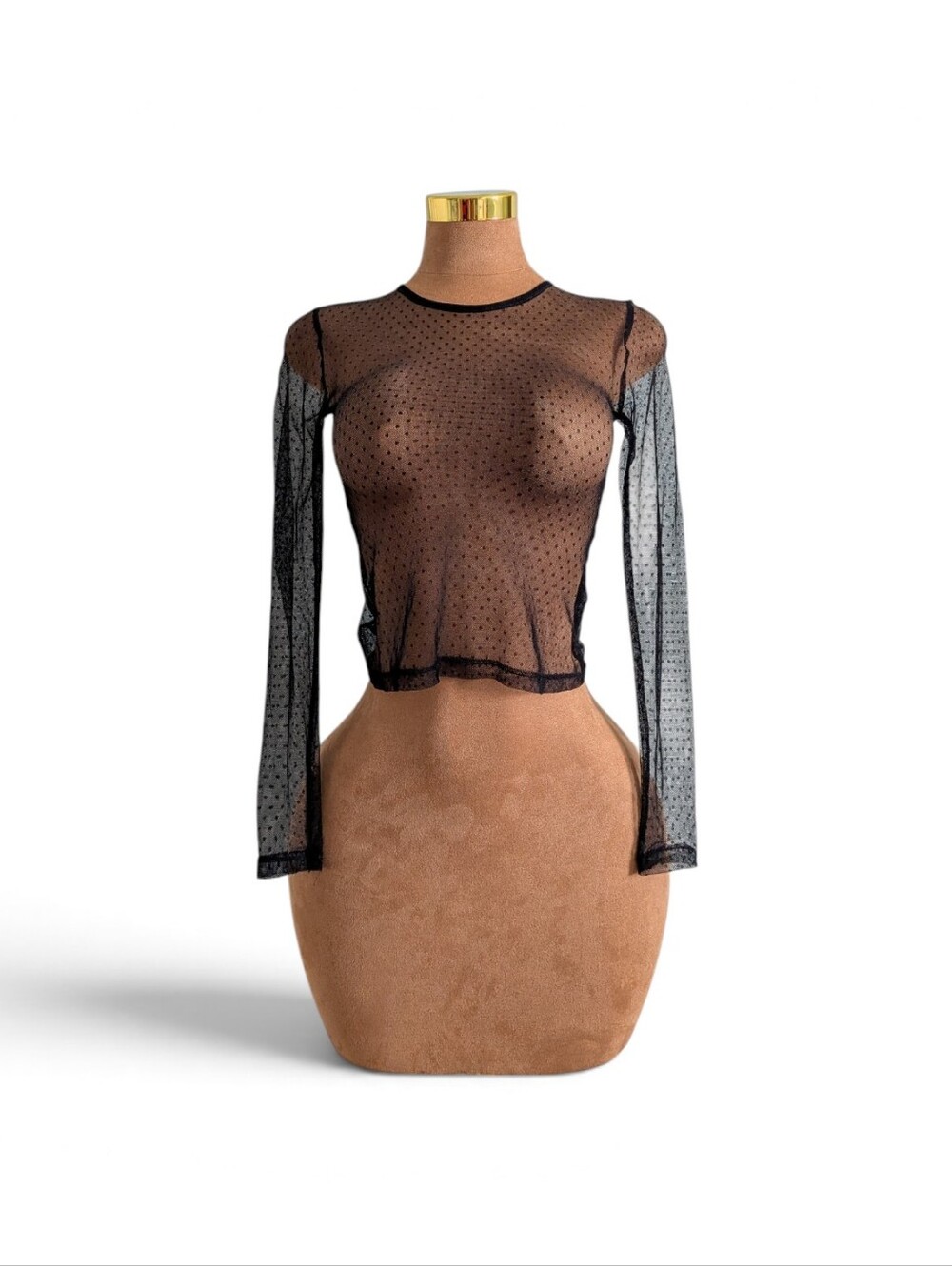 H&M Black Sheer Dot Mesh Long-Sleeve Top